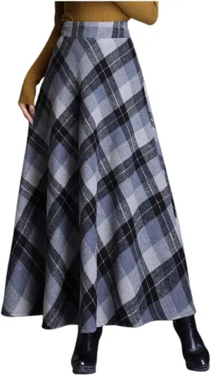 Spring Skirts for Women 2025 Trendy Plaid Pleated Fashion Stylish A-Line Long Skirts for Going Out Vacation Clothes