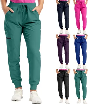 Stretch Scrubs for Women Pants High Waist Drawstring Joggers Yoga Pants Lightweight Pockets Cinch Bottom Lounge Pants