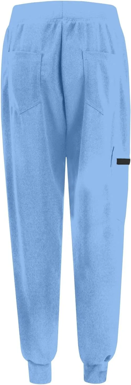 Stretch Scrubs for Women Pants High Waist Drawstring Joggers Yoga Pants Lightweight Pockets Cinch Bottom Lounge Pants