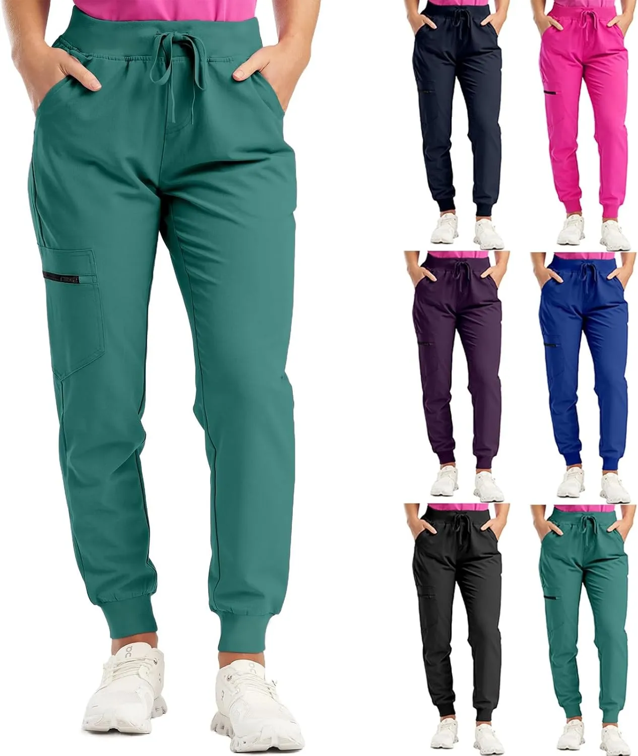 Stretch Scrubs for Women Pants High Waist Drawstring Joggers Yoga Pants Lightweight Pockets Cinch Bottom Lounge Pants