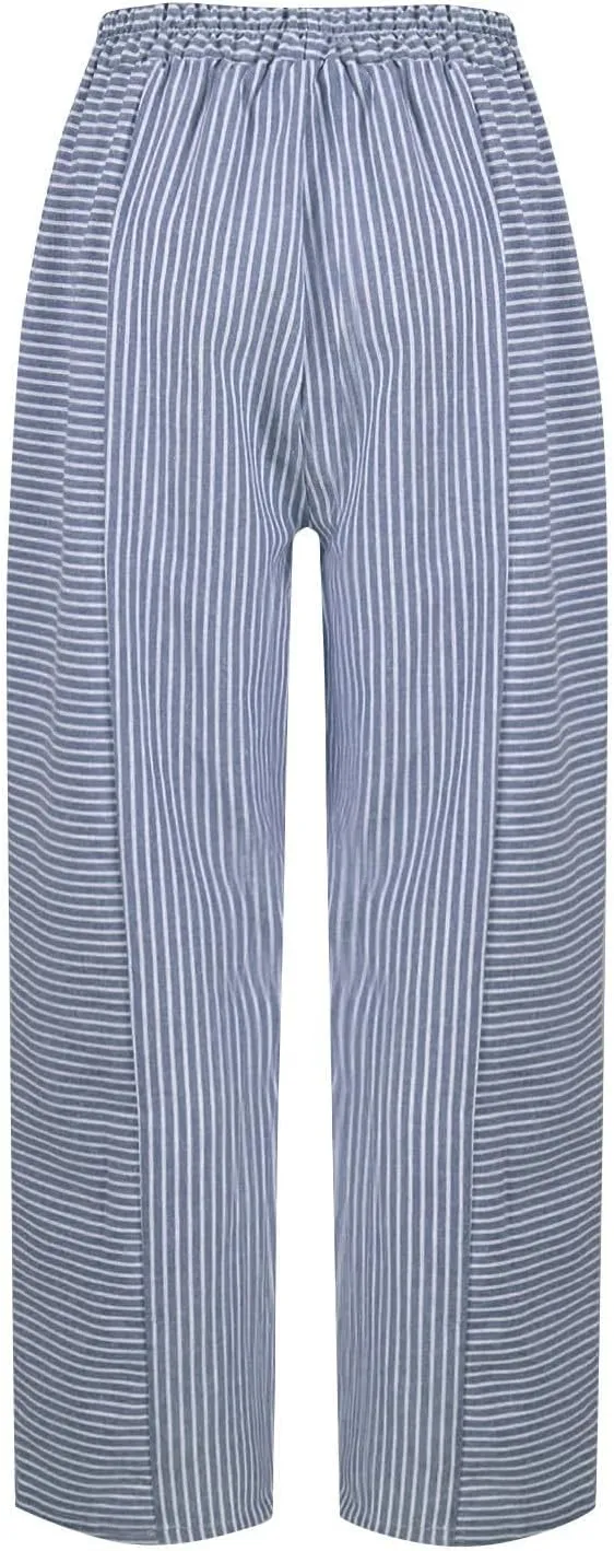 Striped Casual Pants for Women High Waisted Pants Straight Leg Travel Pants Comfy Beach Pants Trousers with Pockets