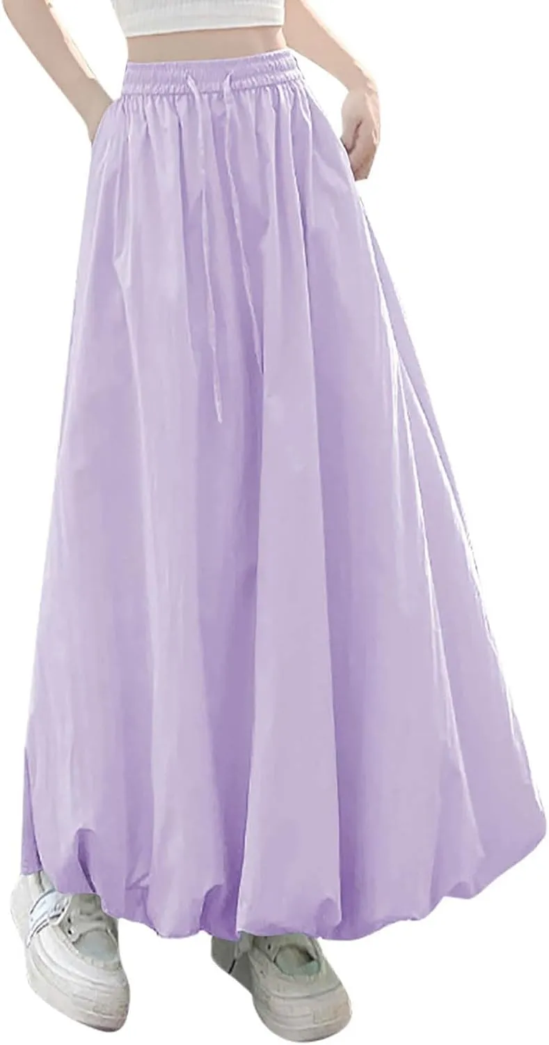 Summer Skirts for Women Summer A Line Flowy Ruffle Lantern Skirt Drawtring Waist Elastic Bubble Maxi Long Skirt 2025