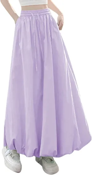 Summer Skirts for Women Summer A Line Flowy Ruffle Lantern Skirt Drawtring Waist Elastic Bubble Maxi Long Skirt 2025