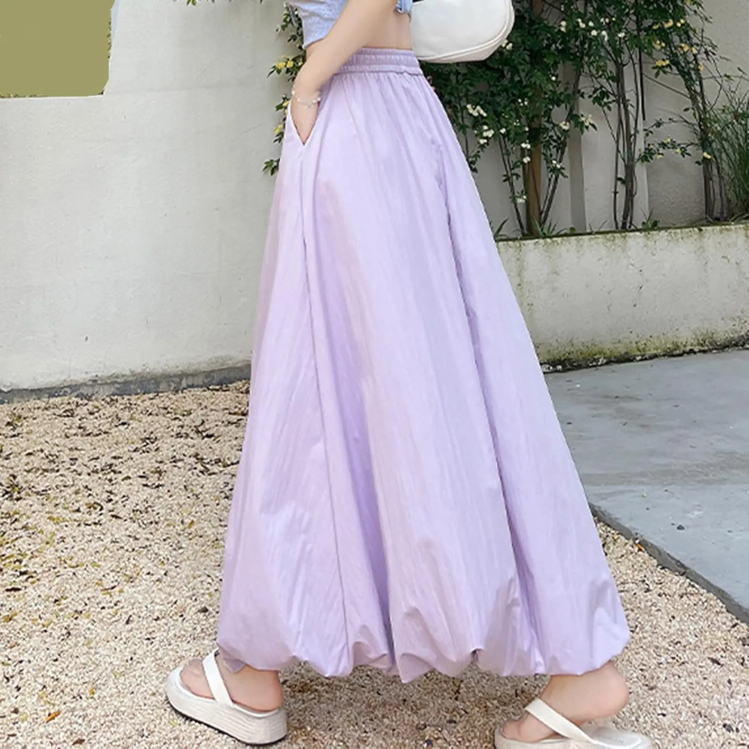 Summer Skirts for Women Summer A Line Flowy Ruffle Lantern Skirt Drawtring Waist Elastic Bubble Maxi Long Skirt 2025