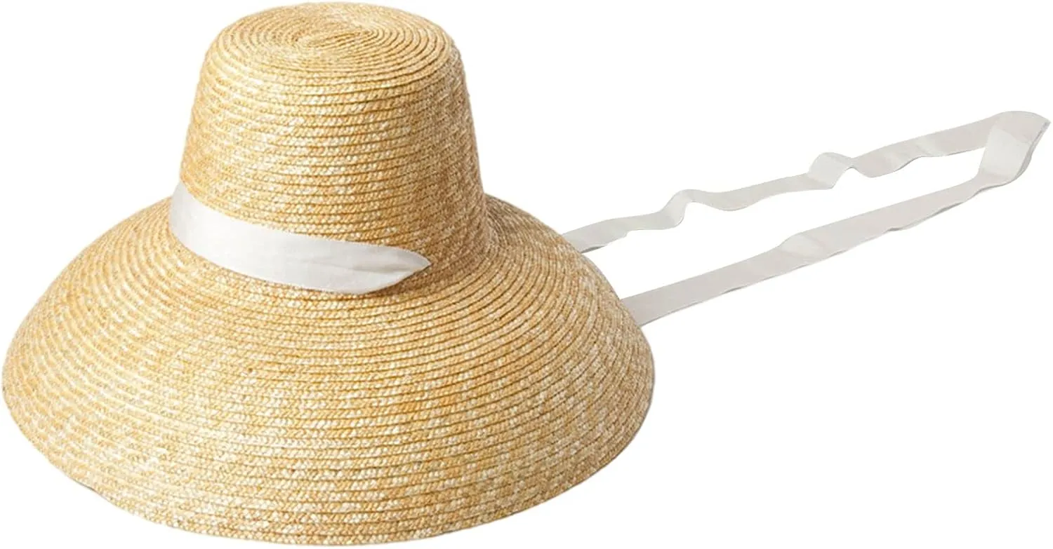 Sunshade Straw Hat with Chin Strap Hand-woven Elegant r Hat for Sun Hat Wide Brim Sunhat for Friend Gathering Parti