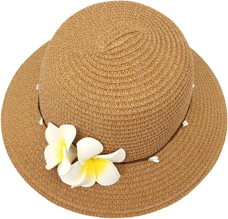 Surkat Girls Flower Straw Hat Large Brim Beachwear Sunhat Floral Tea Party Cap