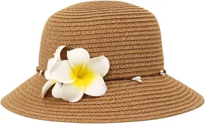 Surkat Girls Flower Straw Hat Large Brim Beachwear Sunhat Floral Tea Party Cap