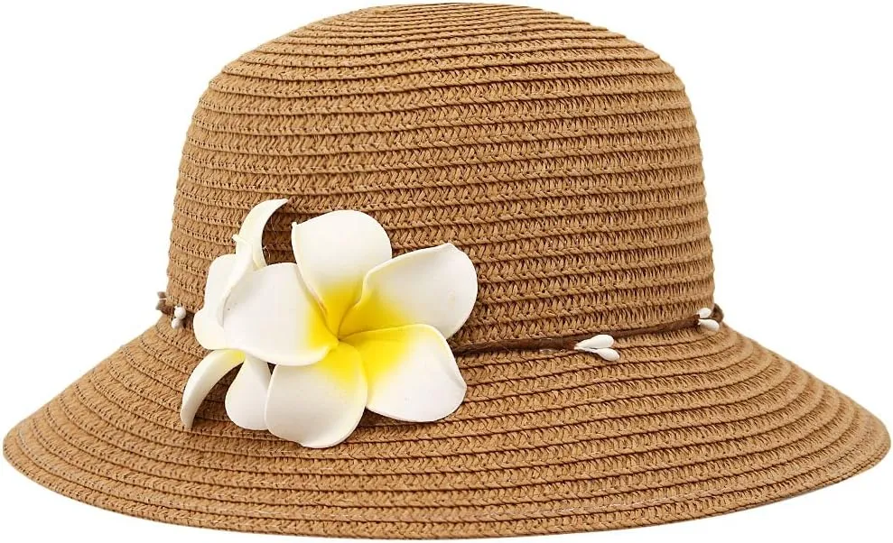 Surkat Girls Flower Straw Hat Large Brim Beachwear Sunhat Floral Tea Party Cap
