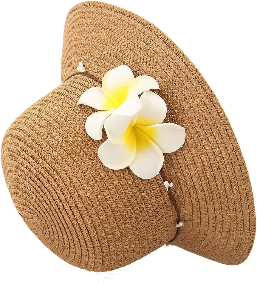 Surkat Girls Flower Straw Hat Large Brim Beachwear Sunhat Floral Tea Party Cap