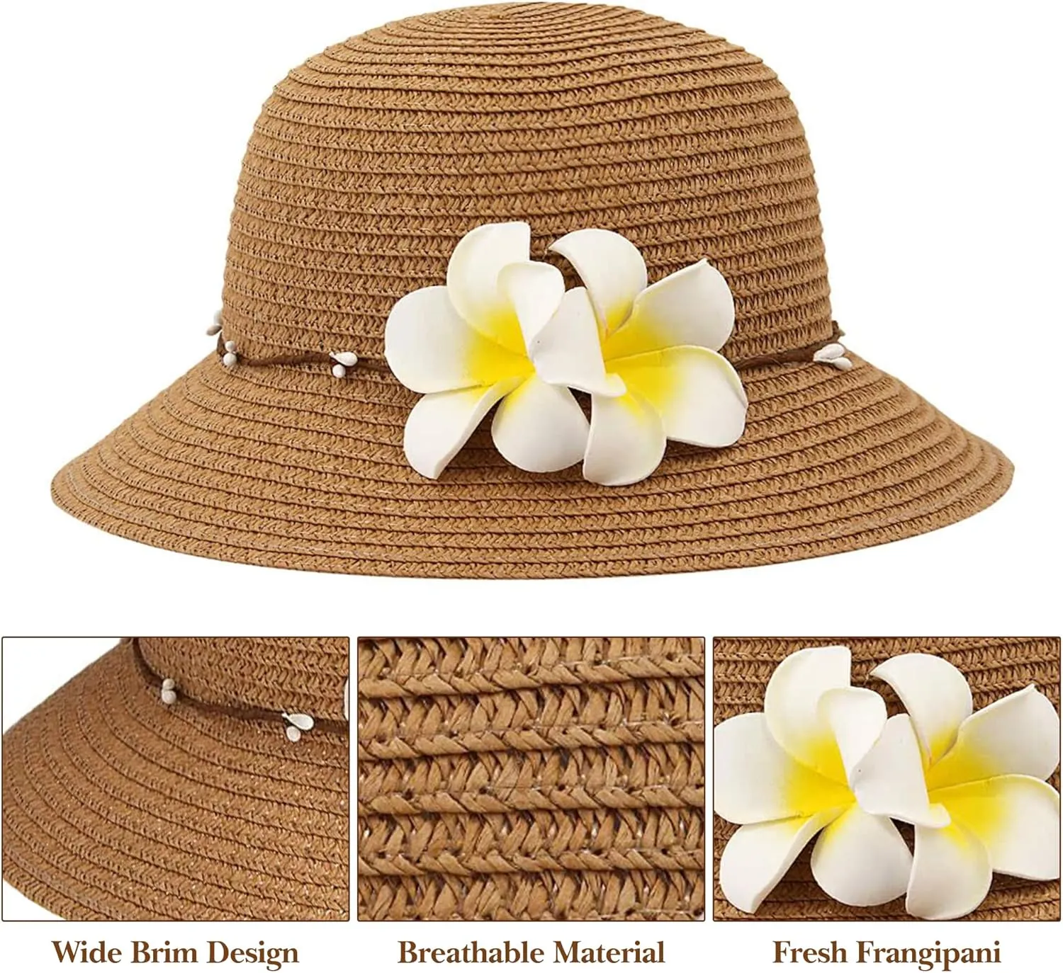 Surkat Girls Flower Straw Hat Large Brim Beachwear Sunhat Floral Tea Party Cap