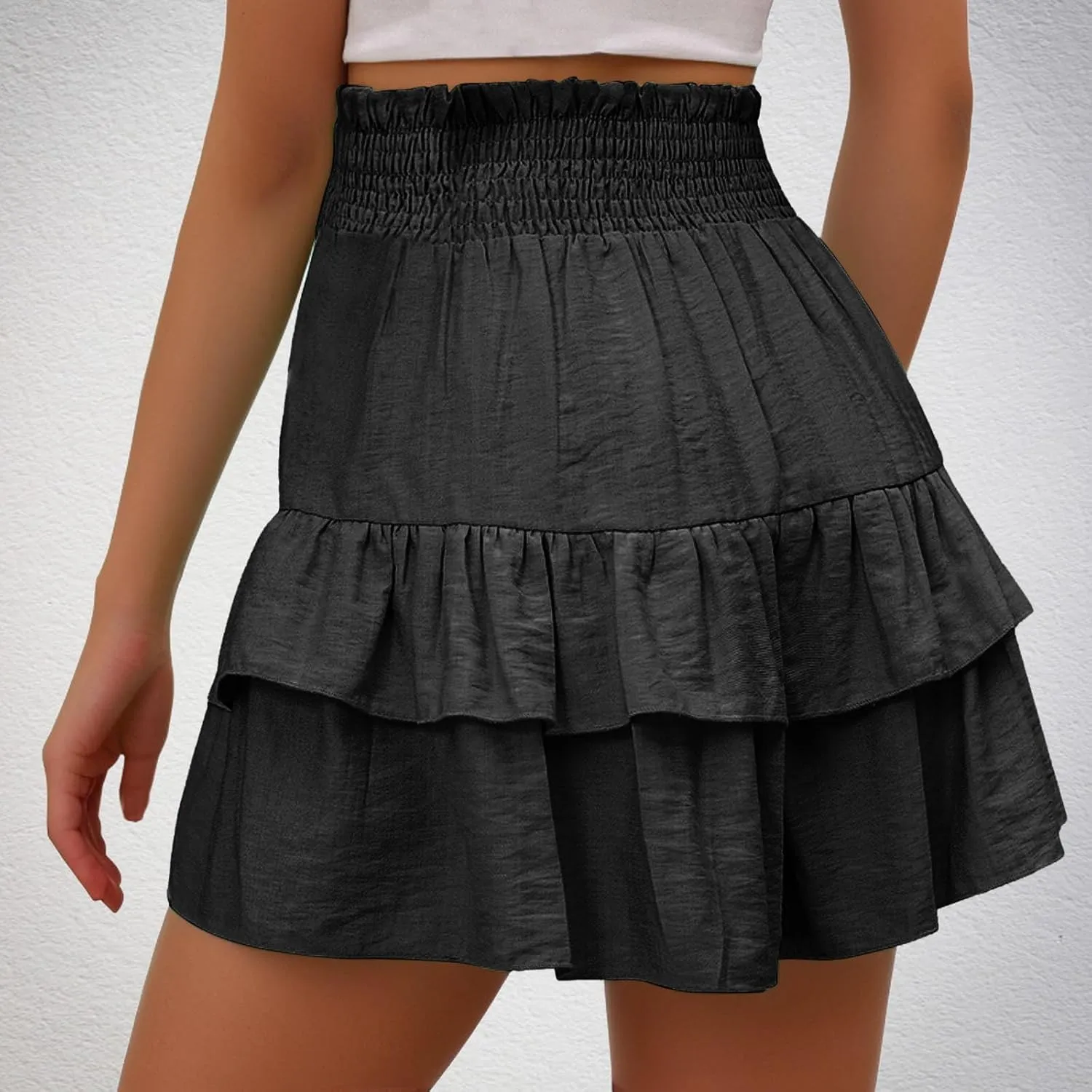 TANGNADE Women Ruffle Shorts Layered Bottoms Pleated Tiered High Waisted Shorts Summer Streetwear Fashion Trendy Clothes