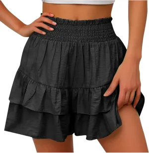 TANGNADE Women Ruffle Shorts Layered Bottoms Pleated Tiered High Waisted Shorts Summer Streetwear Fashion Trendy Clothes