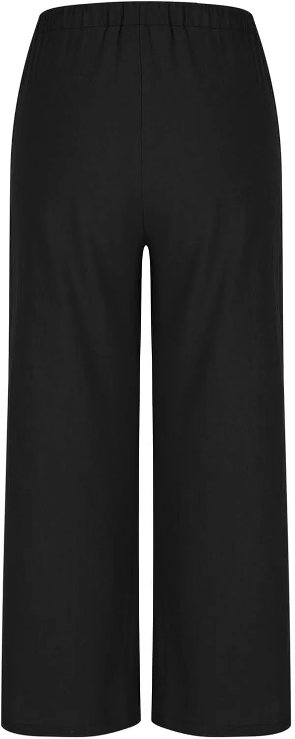 TANGNADE Women's Pants High Elastic Waisted Plus Size Wide Leg Trouser with Pockets Summer Casual Beach Flowy Pant