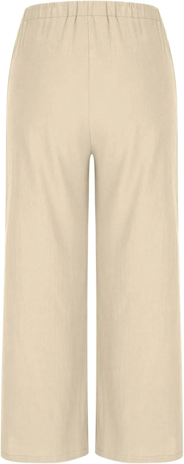TANGNADE Women's Pants High Elastic Waisted Plus Size Wide Leg Trouser with Pockets Summer Casual Beach Flowy Pant