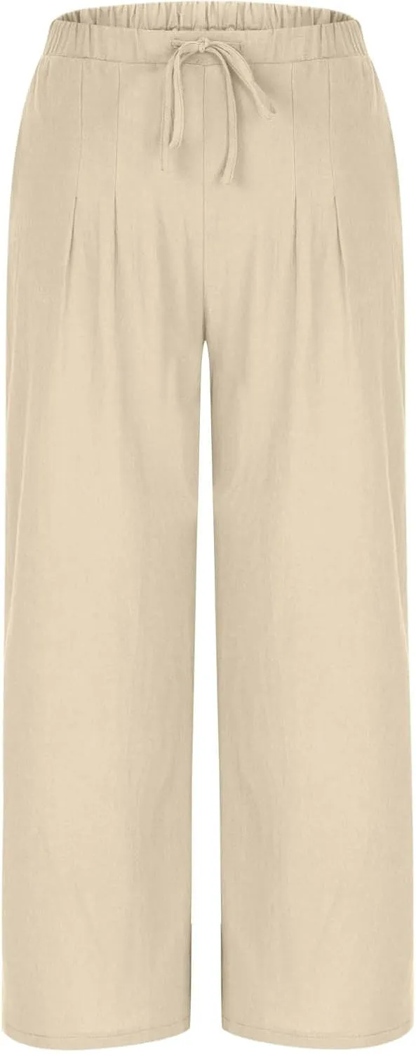 TANGNADE Women's Pants High Elastic Waisted Plus Size Wide Leg Trouser with Pockets Summer Casual Beach Flowy Pant