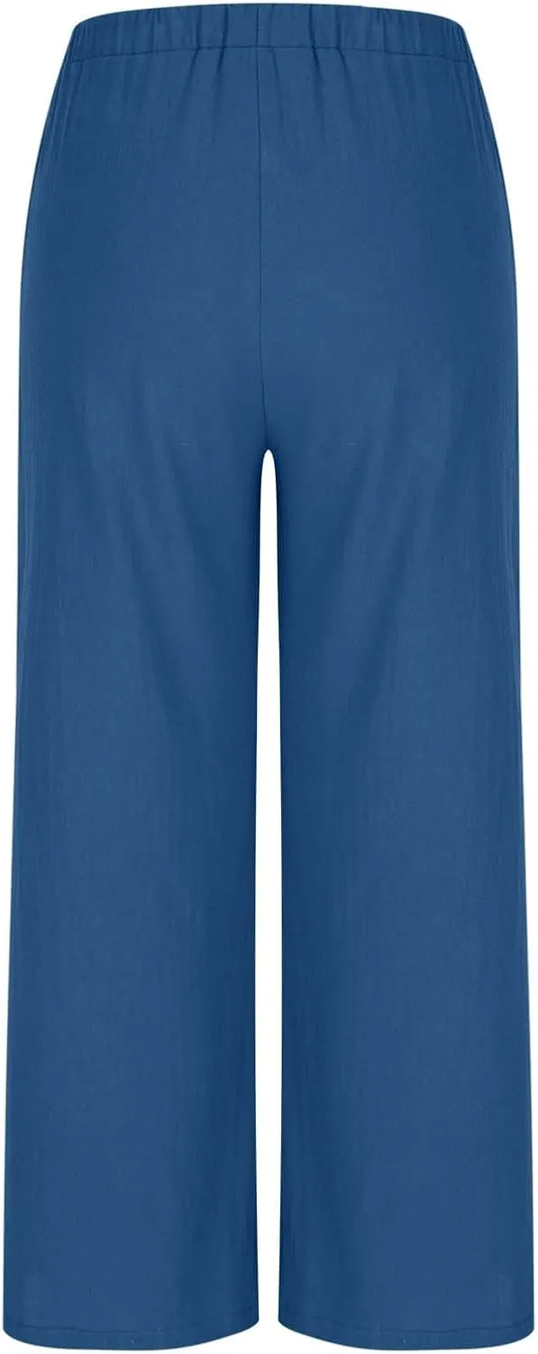 TANGNADE Women's Pants High Elastic Waisted Plus Size Wide Leg Trouser with Pockets Summer Casual Beach Flowy Pant