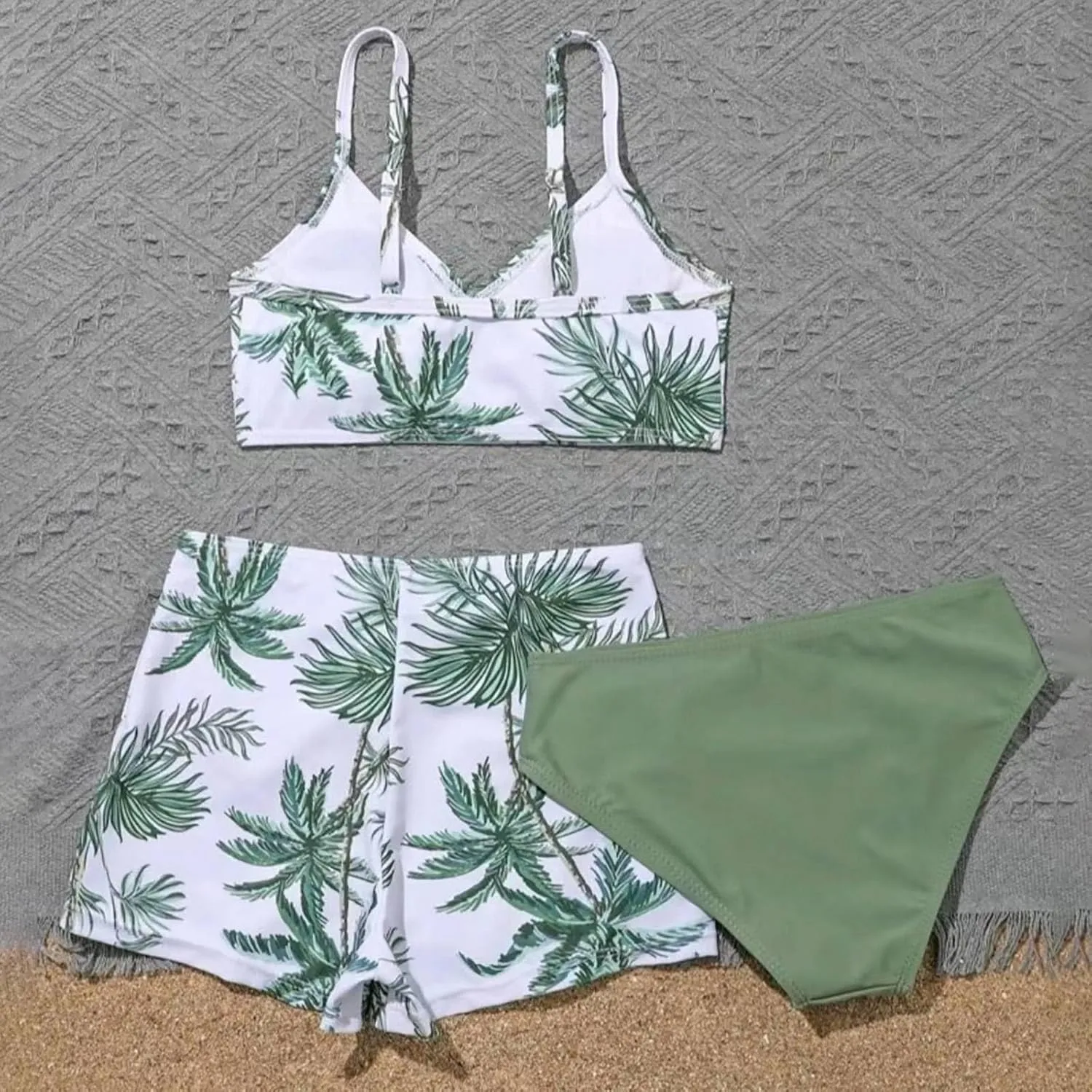 Teens Girls Flower Swimsuit 3 Piece Bathing Suits Cute Quick Dry Bikini Sets with Swim Skirt Beachwear Preppy Clothes