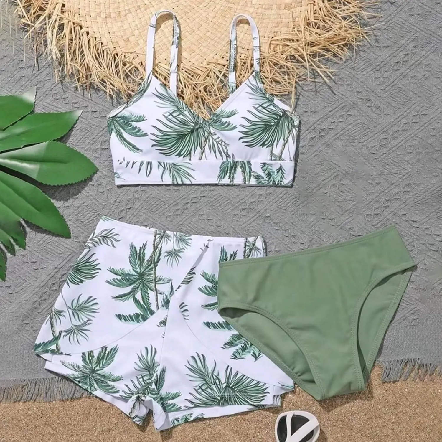Teens Girls Flower Swimsuit 3 Piece Bathing Suits Cute Quick Dry Bikini Sets with Swim Skirt Beachwear Preppy Clothes