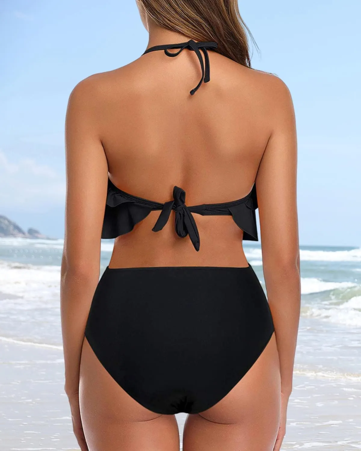 Tempt Me Women Two Piece Swimsuits High Waisted Bikini Teen Ruffle Tummy Control Bottoms Halter Bathing Suits