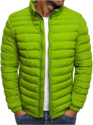 Thatrich Mens Puffer Jacket Packable Striped Quilted Jacket Lightweight Full Zip Up Outwear Warm Winter Long Sleeve Top Coats