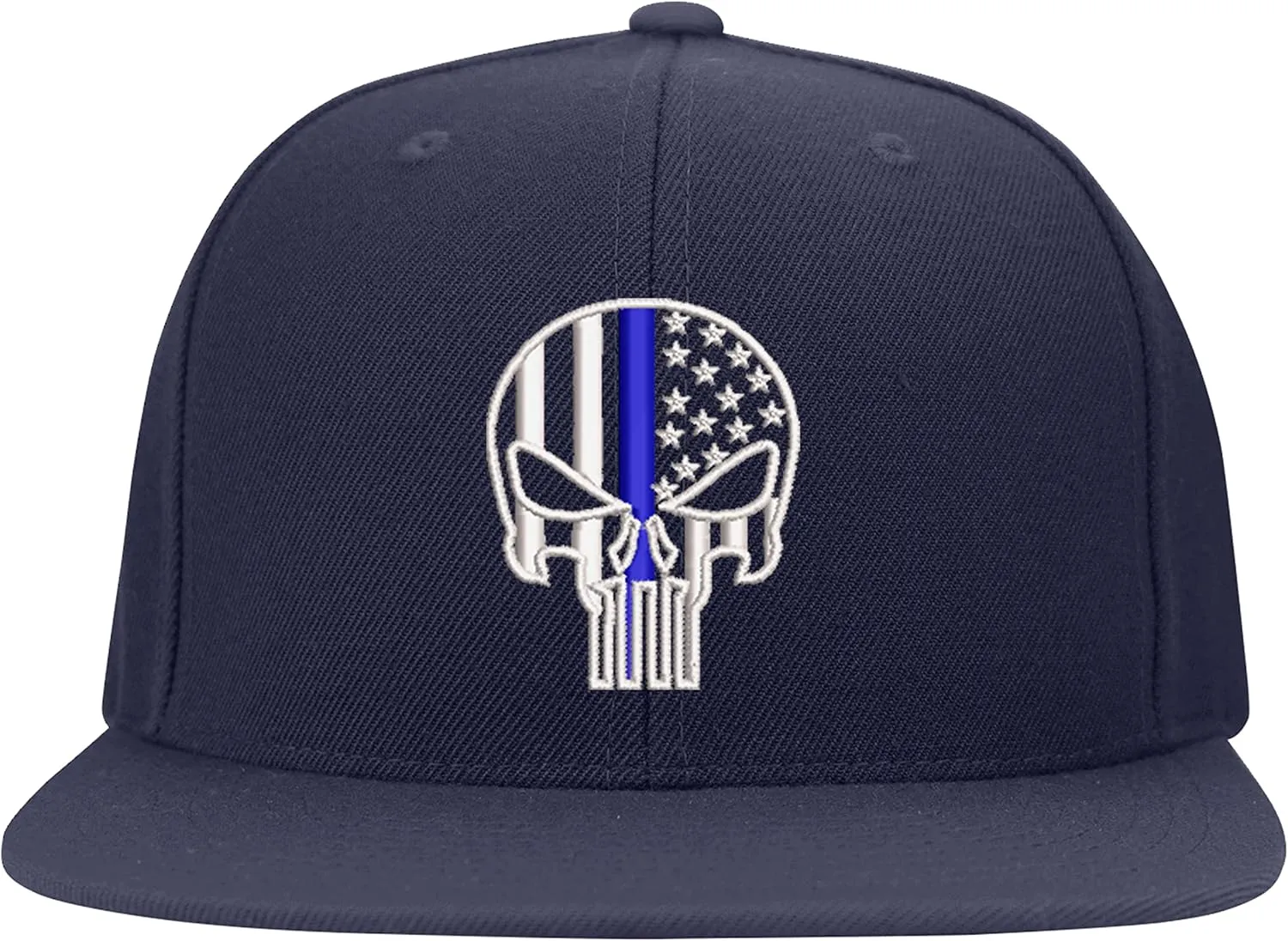 Thin Blue Line Punisher Skull USA Flag Flexfit Hat Black Grey Navy Olive Red Royal Blue Curved or Flat Brim