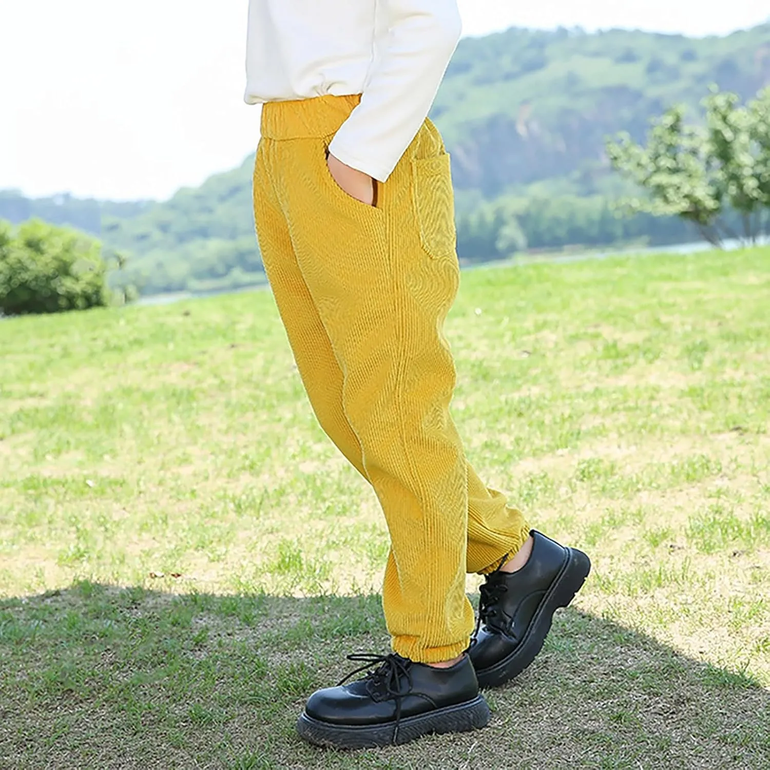 Toddler Boys Girls Kids Corduroy Sweatpants Unisex Elastic Waist Jogger Pants Solid Fall Winter Active Pants Bottoms