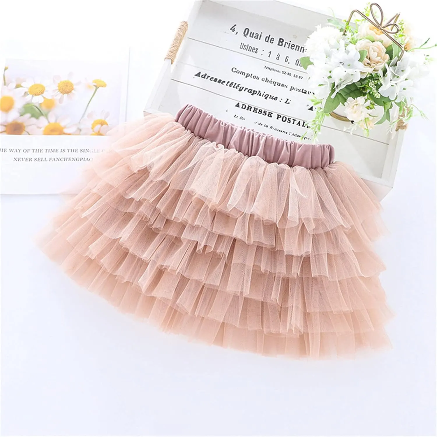 Toddler Girls Ruffle Puffy Skirts Tiered Mesh Tutus Cute Princess Skirt Solid Fluffy Tutu Half Dress for Party Dance