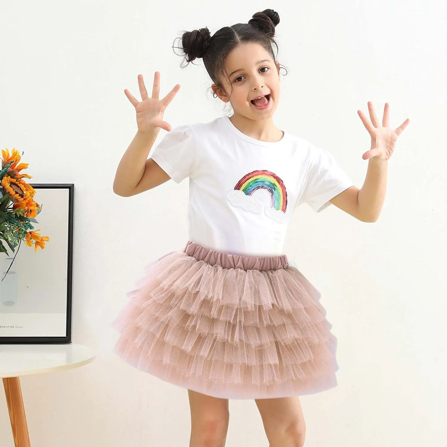 Toddler Girls Ruffle Puffy Skirts Tiered Mesh Tutus Cute Princess Skirt Solid Fluffy Tutu Half Dress for Party Dance