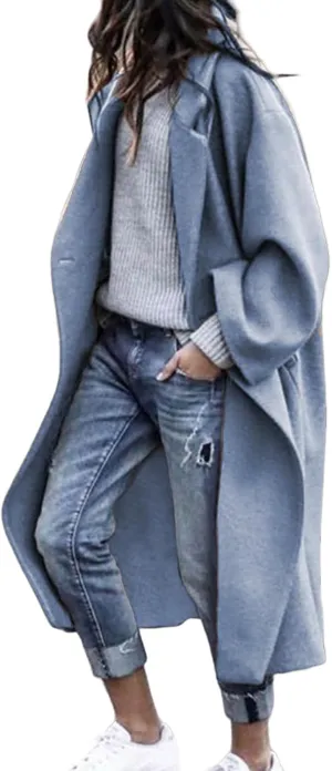 Trench Coats for Women Long Wool Blend Coat Lapel Jacket Oversized Jackets Soild Color Tops for Women