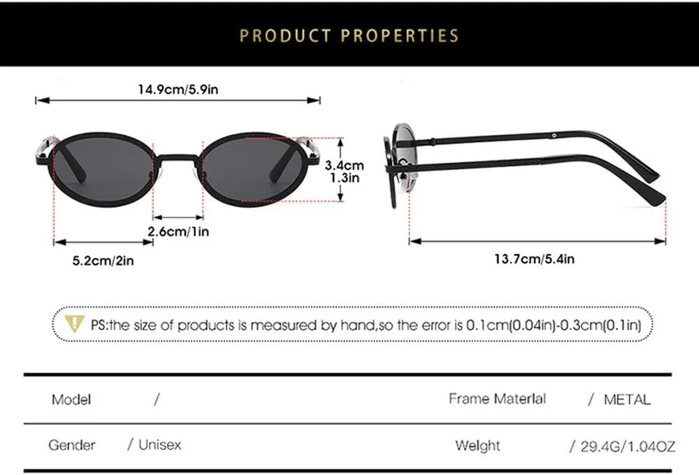 Trendy Oval Metal Frame Sunglasses Hip Hop Luxury Metal Frame Sun Glasses Outdoor Travel Shades Unisex UV400