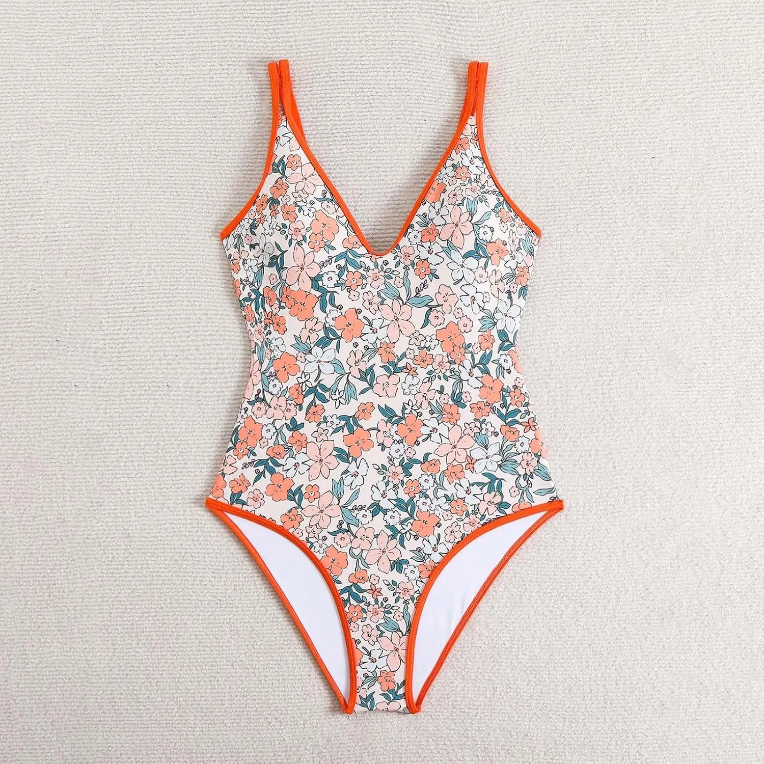TUQIDEWU Tummy Control Swimsuits for Women One Piece Swimsuit Women Floral Print V Neck Push Up Backless Bathing Suit