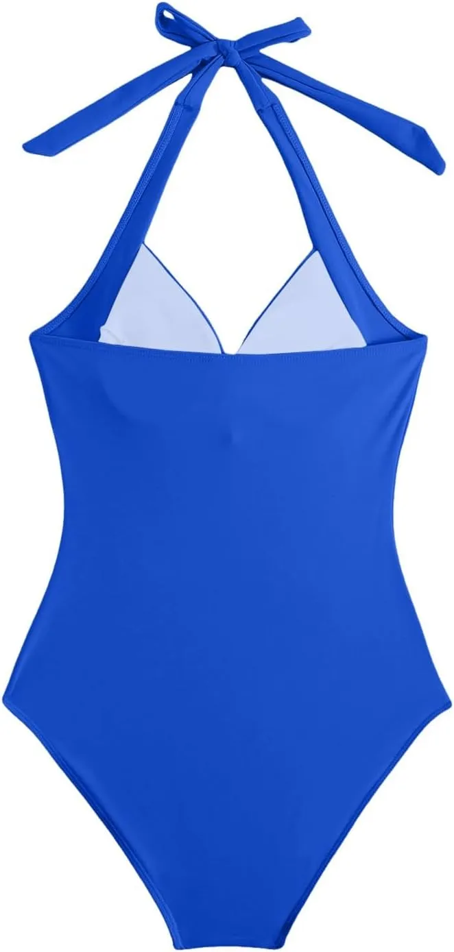 TUQIDEWU Womens Bathing Suits Tummy Control Swimsuits for Women 2025 V Neck Front Cross Backless One Piece Ruched Swimsuit