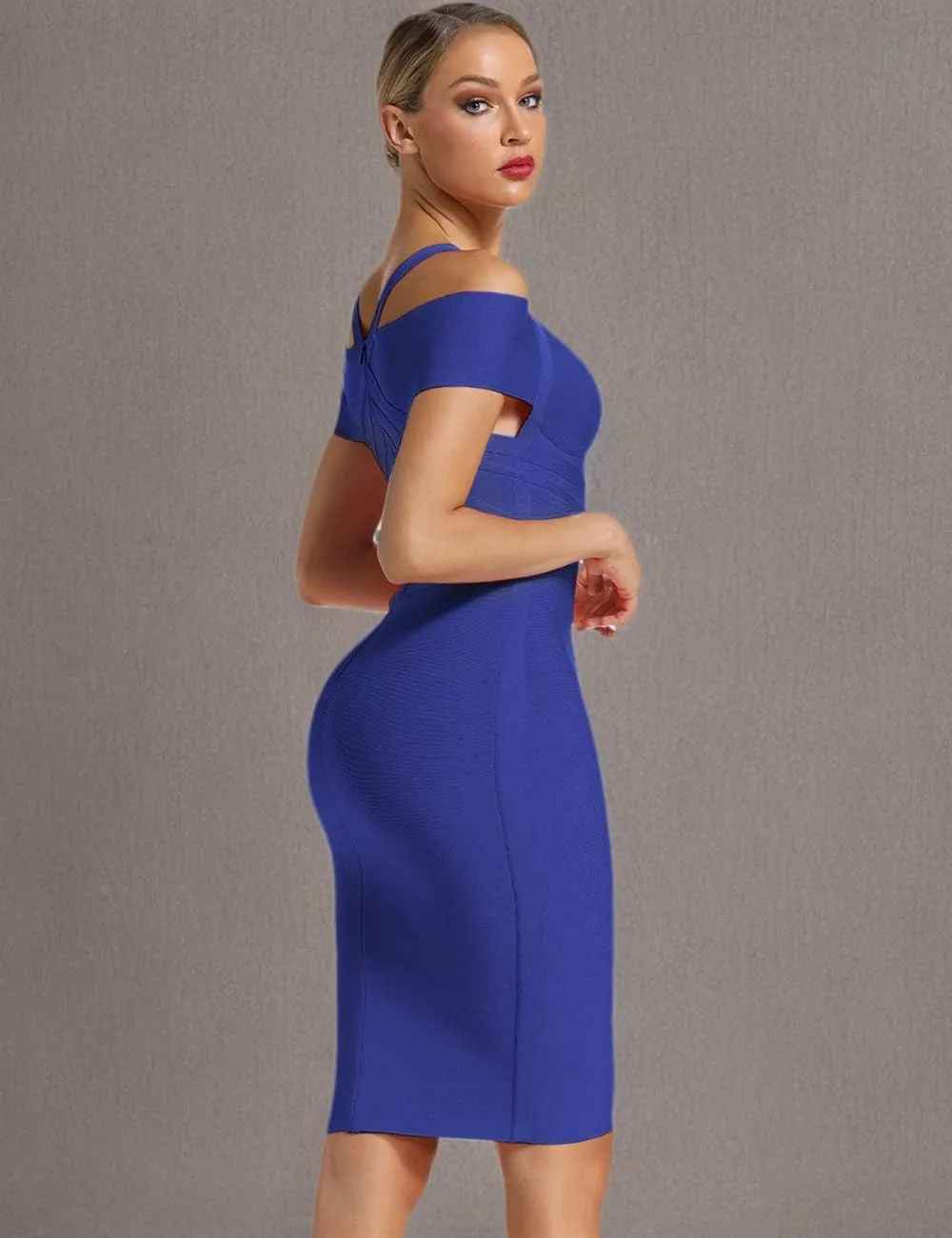 UONBOX Women's Strap Sexy V Neck Bodycon Clubwear Party Bandage Dress