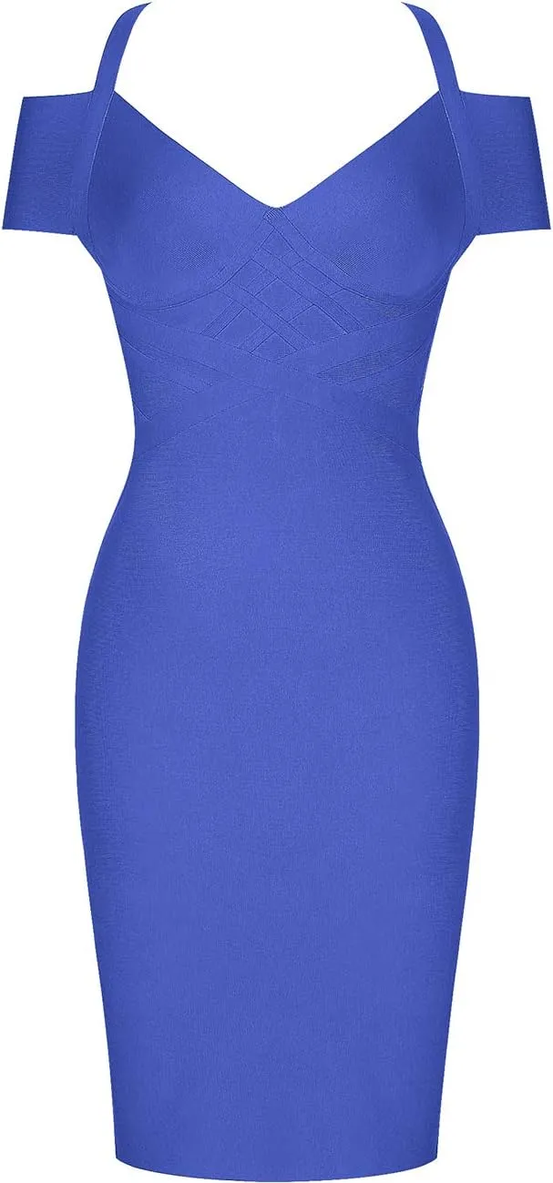 UONBOX Women's Strap Sexy V Neck Bodycon Clubwear Party Bandage Dress