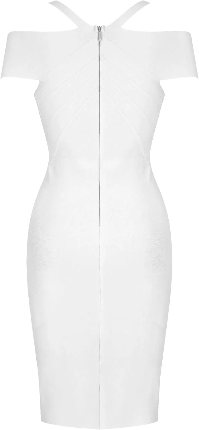 UONBOX Women's Strap Sexy V Neck Bodycon Clubwear Party Bandage Dress