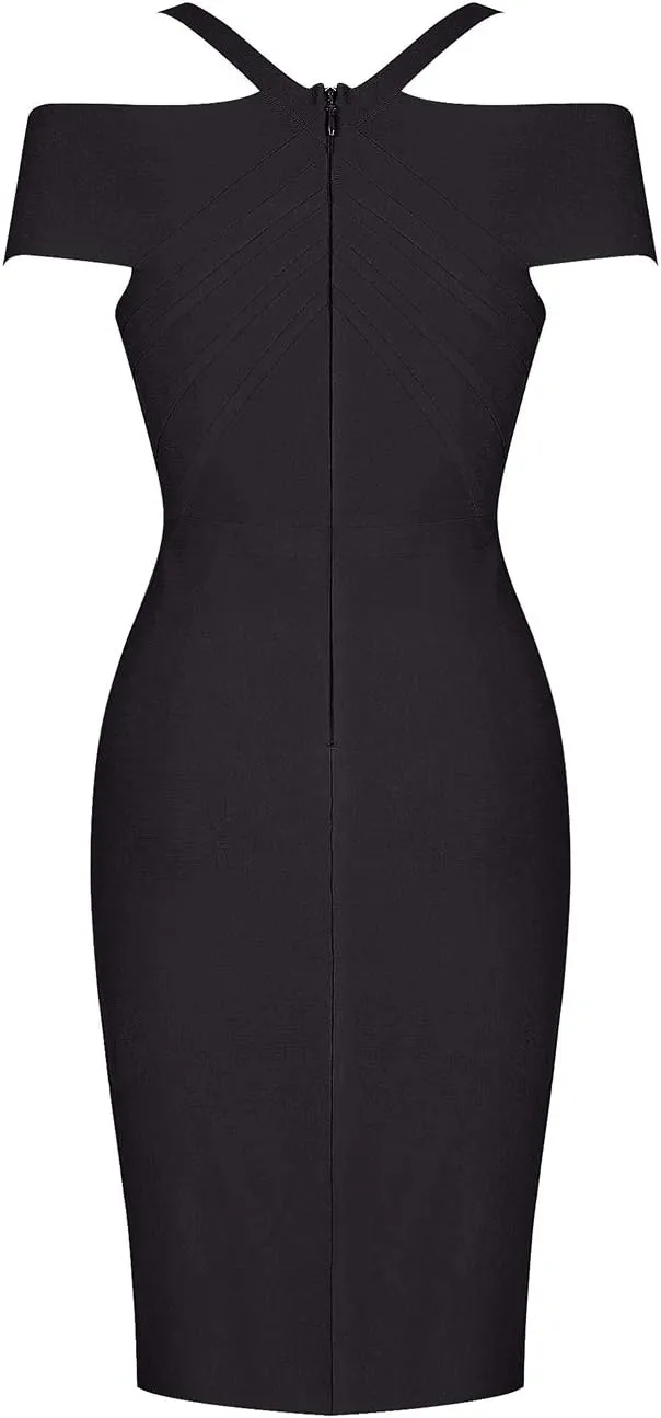 UONBOX Women's Strap Sexy V Neck Bodycon Clubwear Party Bandage Dress