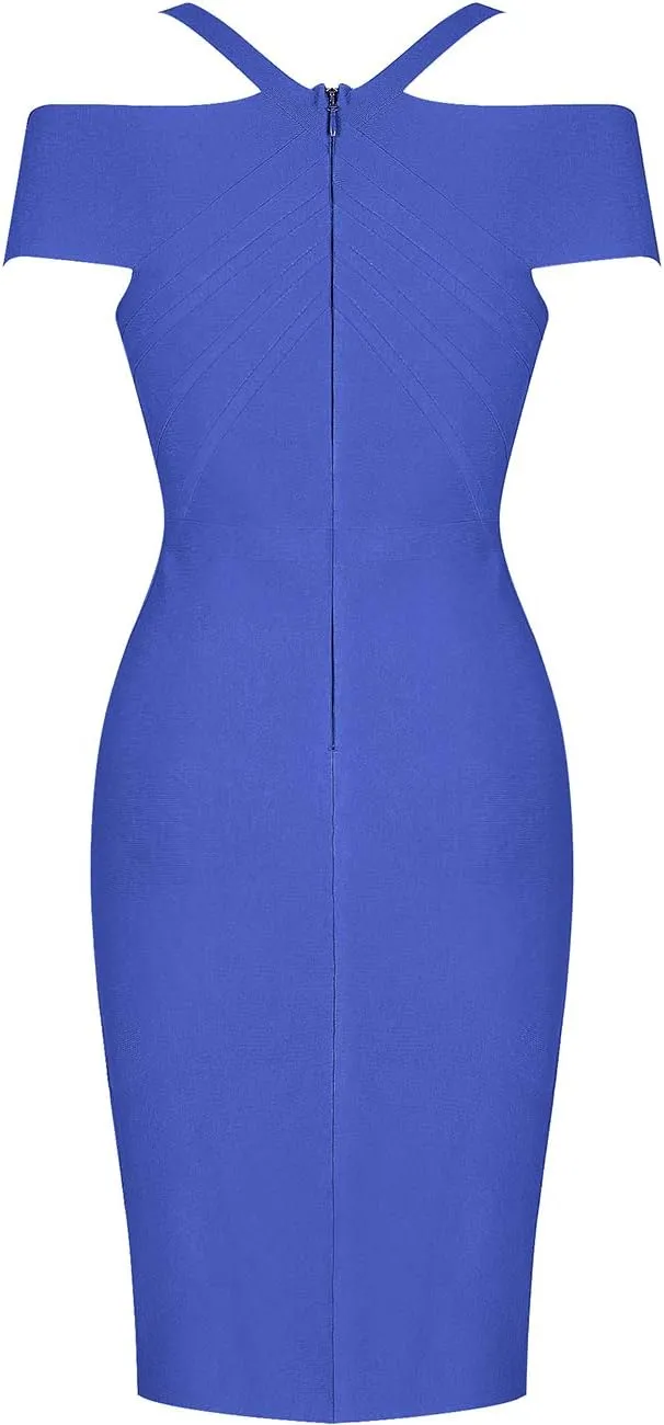 UONBOX Women's Strap Sexy V Neck Bodycon Clubwear Party Bandage Dress