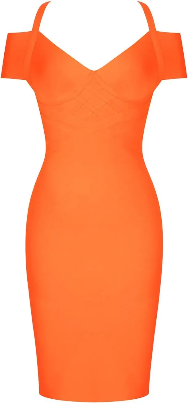 UONBOX Women's Strap Sexy V Neck Bodycon Clubwear Party Bandage Dress