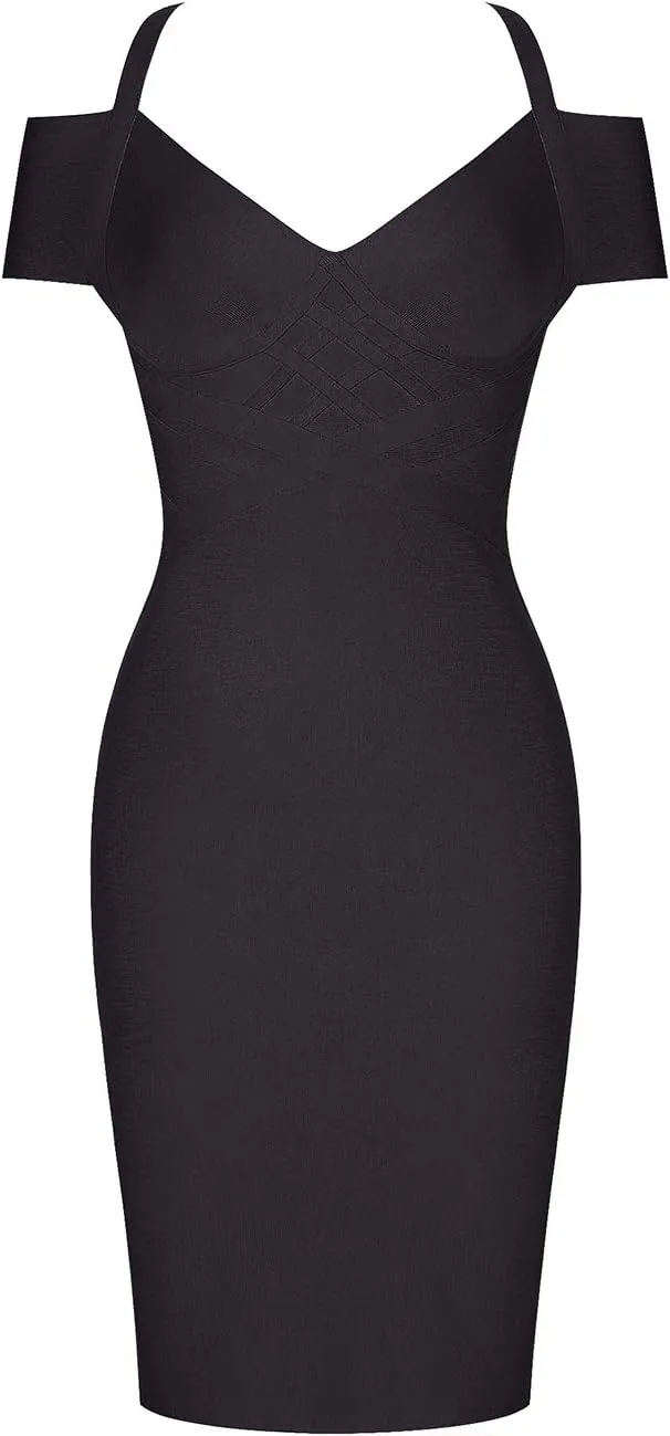 UONBOX Women's Strap Sexy V Neck Bodycon Clubwear Party Bandage Dress