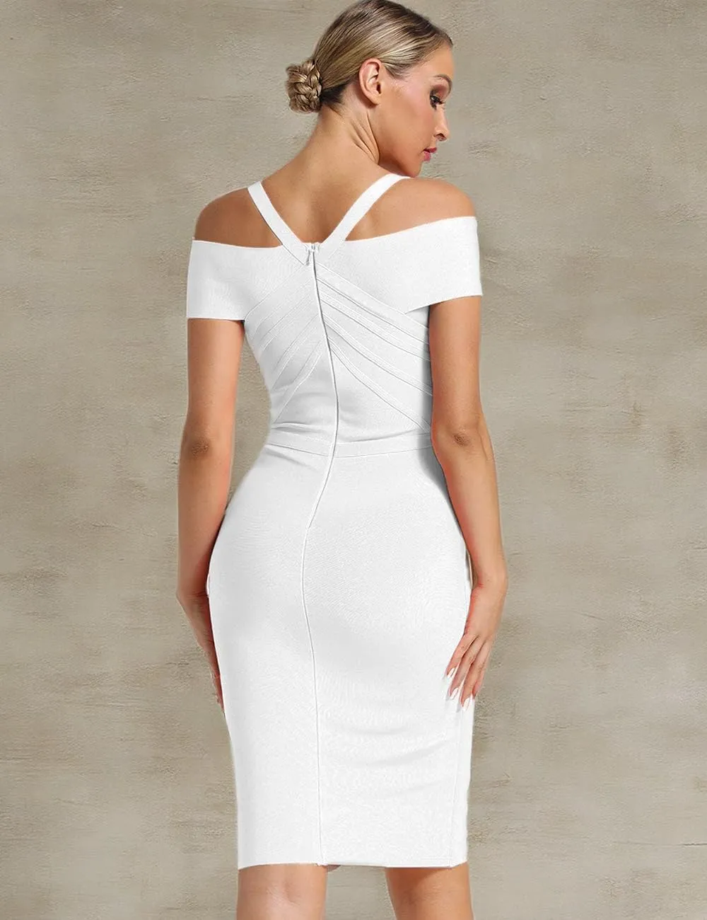 UONBOX Women's Strap Sexy V Neck Bodycon Clubwear Party Bandage Dress
