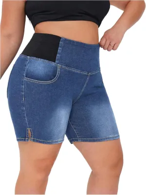 Verdusa Women's Plus Size Casual Jean Shorts High Waisted Stretchy Denim Bottoms with Pockets