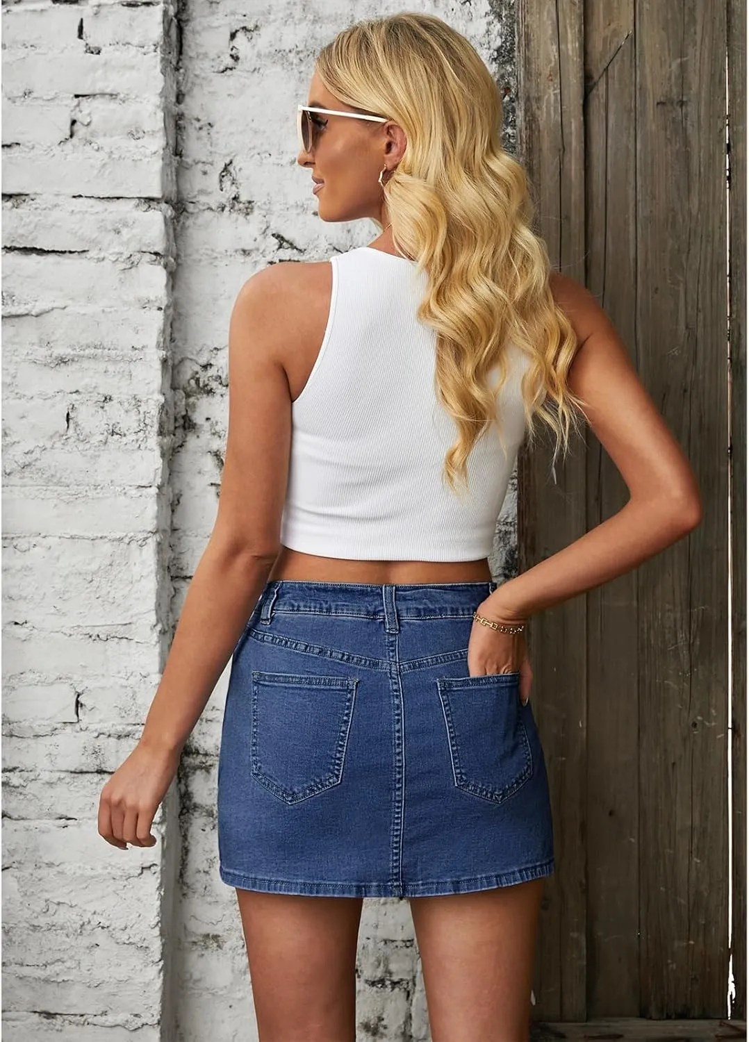 Vetinee Jean Skorts for Woman High Waisted Trendy Slit Stretchy Denim Skirt with Shorts Y2K Casual Summer Skorts Skirts