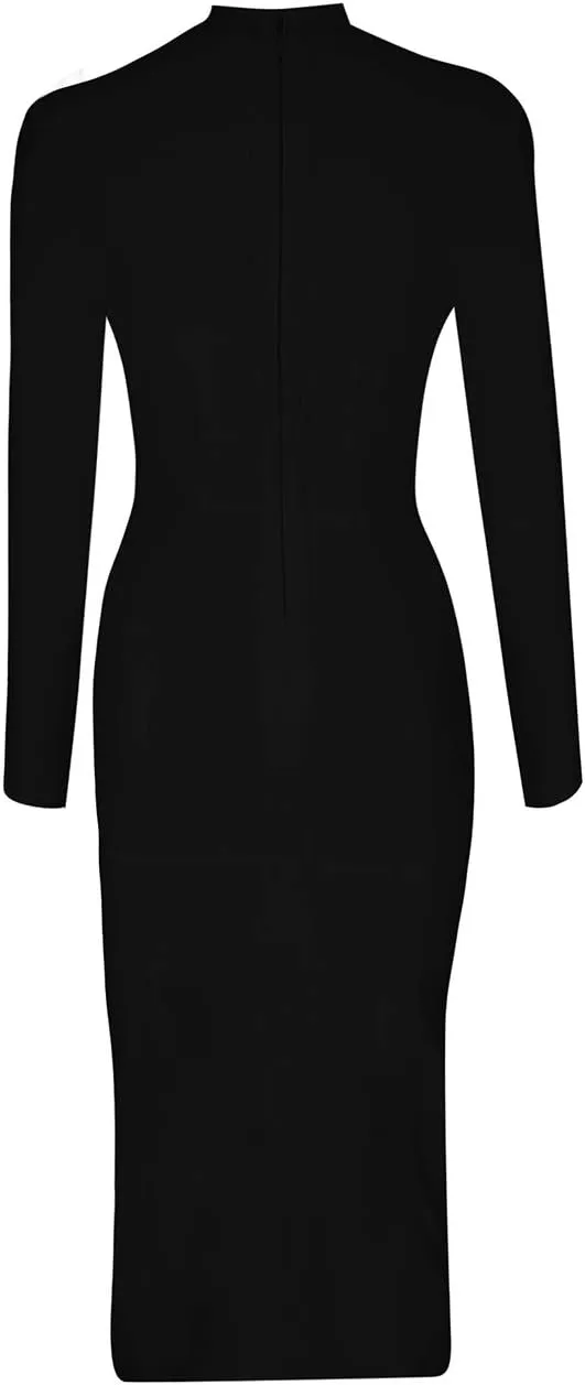 Whoinshop Women's Cut Out Long Sleeve Party Bandage Dress Clubwear Midi