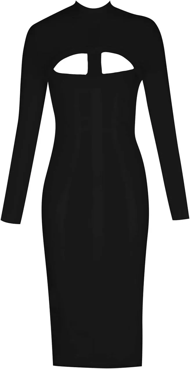 Whoinshop Women's Cut Out Long Sleeve Party Bandage Dress Clubwear Midi