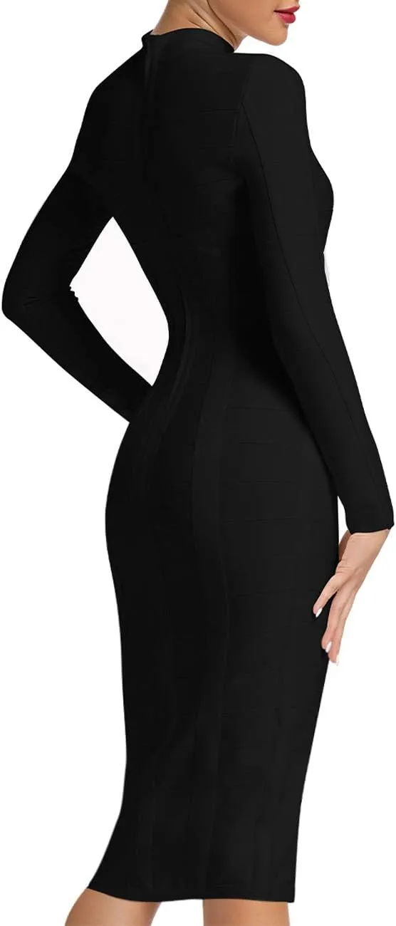 Whoinshop Women's Cut Out Long Sleeve Party Bandage Dress Clubwear Midi