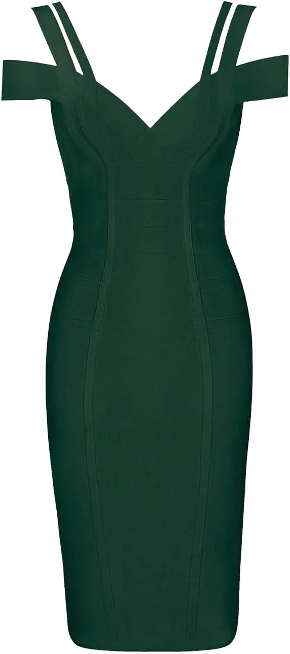 Whoinshop Women's Rayon Sexy V Neck Bodycon Clubwear Party Bandage Dress