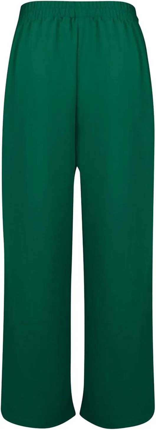 Wide Leg Linen Pants for Women Side Split Button Down Long Trousers Plus Size Casual Drawstring Elastic Waist Pants