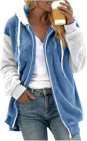 Winter Jackets for Women Women'S Fashion Winter Color Block Fuzzy Fleece Coat Casual Puffer Fluffy Outdoor Teddy Bear Jacket