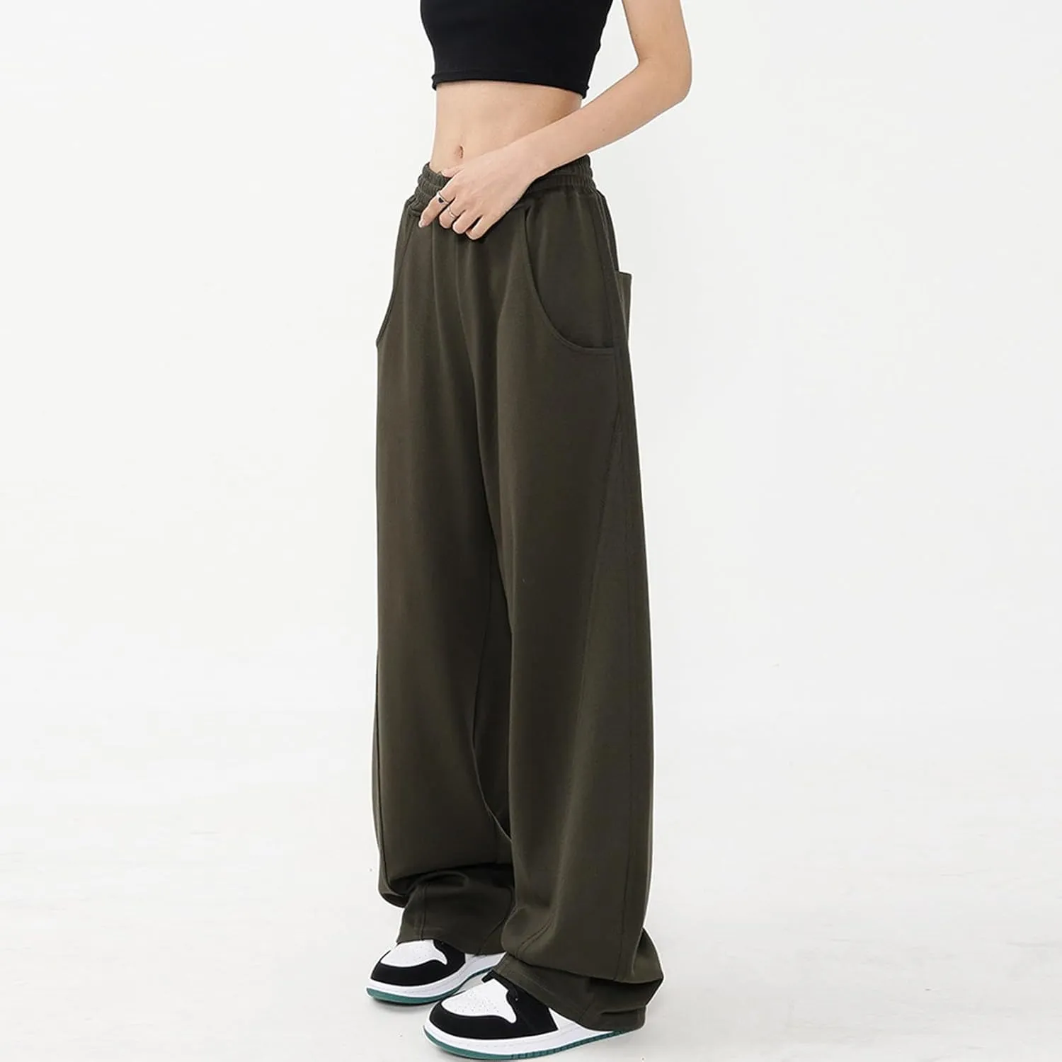 Women Active Jogger Sweatpants High Waisted Pants Lounge Bottoms Fleece Wide Leg Baggy Athletic Joggers Pants Pockets