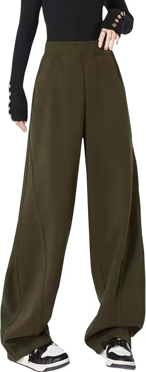 Women Active Jogger Sweatpants High Waisted Pants Lounge Bottoms Fleece Wide Leg Baggy Athletic Joggers Pants Pockets